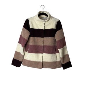 Jason Maxwell Women's Zip Front Striped Faux Sherpa Bomber Jacket Sz S